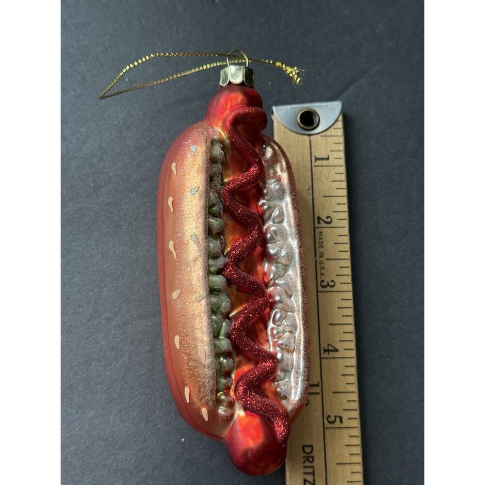 Blown Glass Hot Dog Food Ornament Whimsy Holiday Chrostmas - Picture 2 of 4